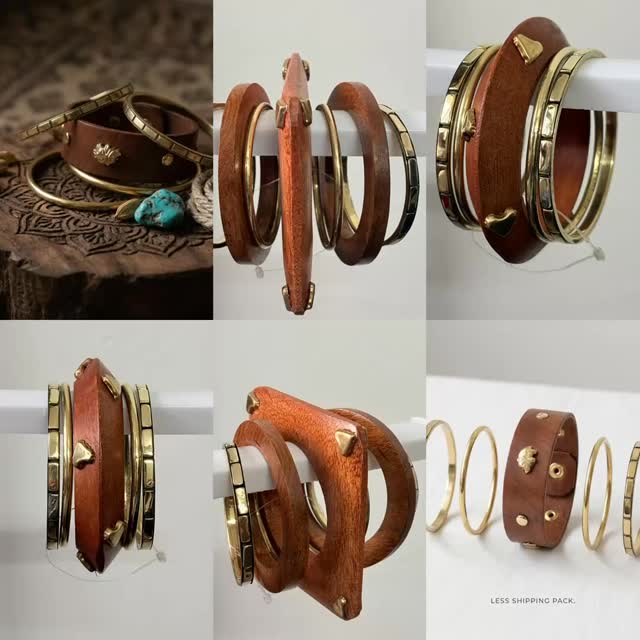 Handcrafted Statement Bangle Stack (Wooden & Gold)